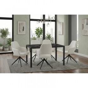 Pack Mesa de Jantar Marmol  + 4 Cadeiras Gabrielle (Branco)